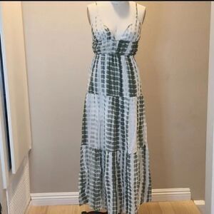Tie Dye Halter Dress Open Back Maxi Boho Olive Dress Sz Medium [6]